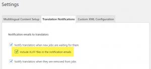 Enabling XLIFF files in translator notification emails